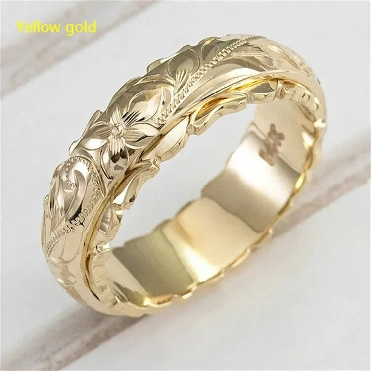 14k Gold Plated Carved Flower Ring