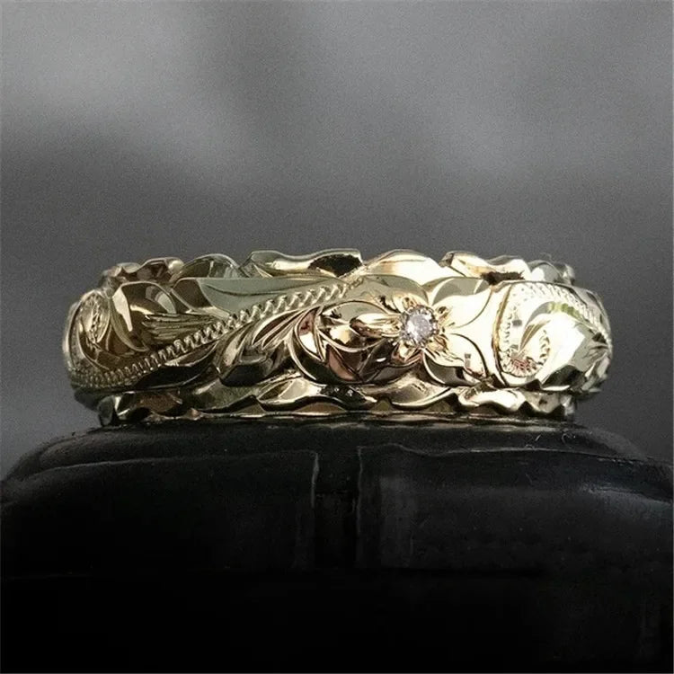 14k Gold Plated Carved Flower Ring