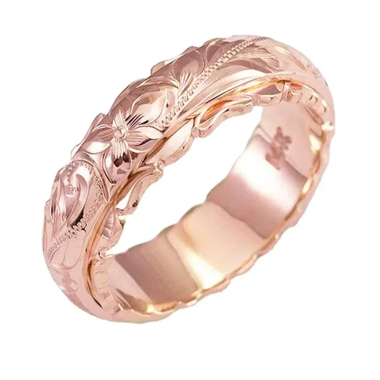 14k Gold Plated Carved Flower Ring