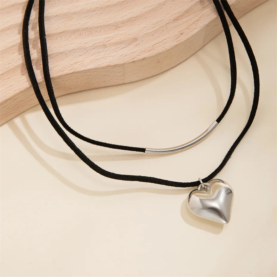 Heart Pendant Choker Necklace